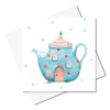 JC029 Blue Teapot House Greeting Card